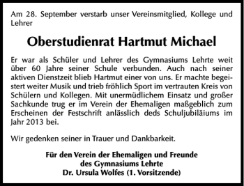 Traueranzeige von Hartmut Michael von HAZ/NP