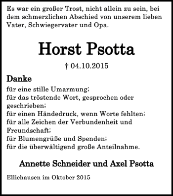 Traueranzeige von Horst Psotta von Göttinger Tageblatt