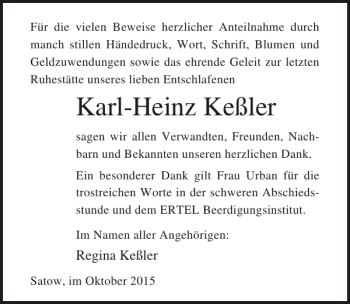 Traueranzeigen von Karl-Heinz Keßler | trauer-anzeigen.de