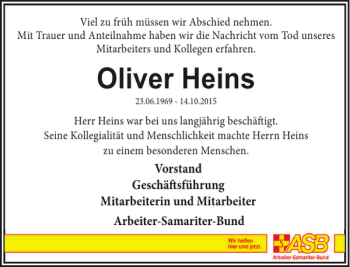 Traueranzeige von Oliver Heins von Peiner Allgemeine Zeitung