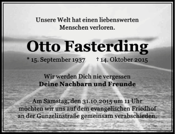 Traueranzeige von Otto Fasterding von Peiner Allgemeine Zeitung