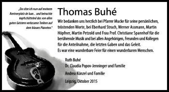 Traueranzeige von Thomas Buhé von Leipziger Volkszeitung