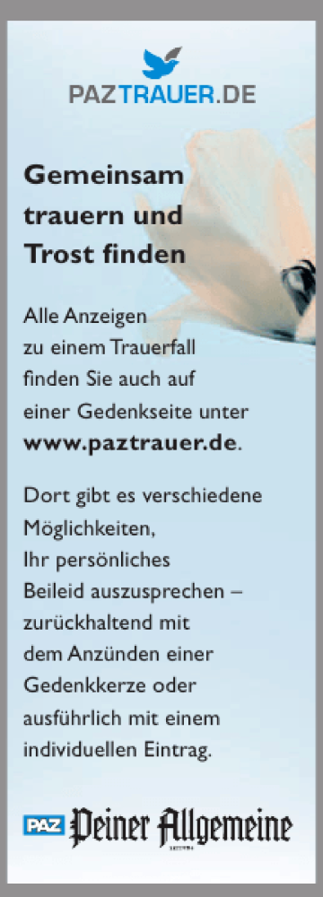  Traueranzeige für Trauerportal Paz vom 13.10.2015 aus Peiner Allgemeine Zeitung