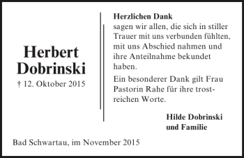 Traueranzeige von Herbert Dobrinski von Lübecker Nachrichten