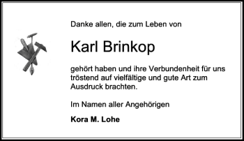 Traueranzeige von Trd Karl Brinkop von Peiner Allgemeine Zeitung