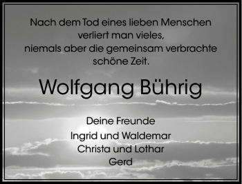 Traueranzeige von Wolfgang Bührig von Peiner Allgemeine Zeitung
