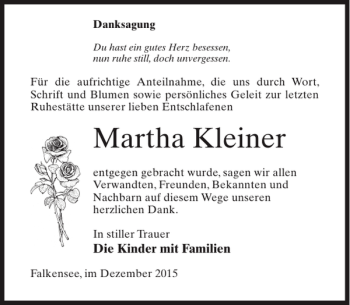 Traueranzeige von Martha Kleiner von MAZ-Trauer.de