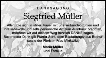 Traueranzeige von Siegfried Müller von Leipziger Volkszeitung