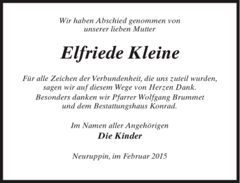 Traueranzeige von Elfriede Kleine von MAZ-Trauer.de