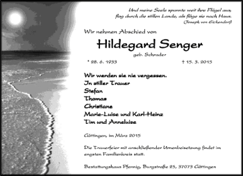 Traueranzeige von Hildegard Senger von Göttinger Tageblatt