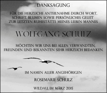 Traueranzeige von Wolfgang Schulz von MAZ-Trauer.de