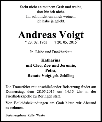 Traueranzeige von Andreas Voigt von Göttinger Tageblatt