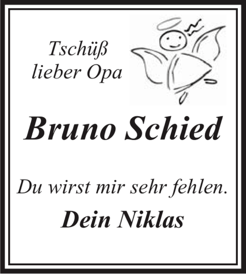  Traueranzeige für Bruno Schied vom 06.06.2015 aus Kieler Nachrichten / Segeberger Zeitung