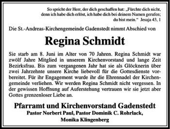 Traueranzeige von Regina Schmidt von Peiner Allgemeine Zeitung