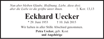Traueranzeige von Eckhard Uecker von Lübecker Nachrichten