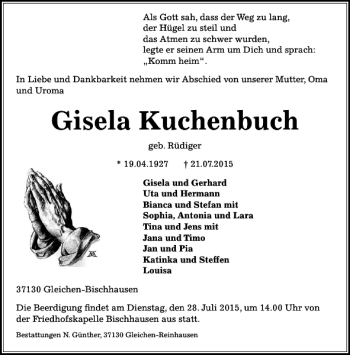 Traueranzeige von Gisela Kuchenbuch von Göttinger Tageblatt