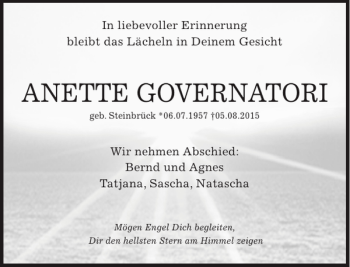 Traueranzeige von Anette Governatori von Göttinger Tageblatt