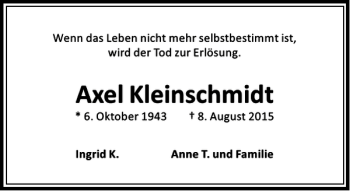 Traueranzeige von Axel kleinschmidt von Peiner Allgemeine Zeitung