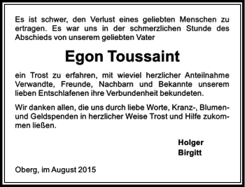 Traueranzeige von egon Toussaint von Peiner Allgemeine Zeitung