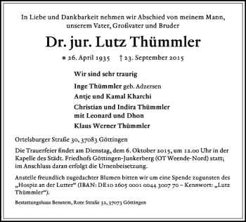 Traueranzeige von Lutz Thümmler von Göttinger Tageblatt