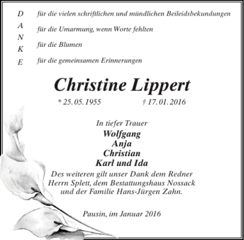 Traueranzeige von Christine Lippert von MAZ-Trauer.de