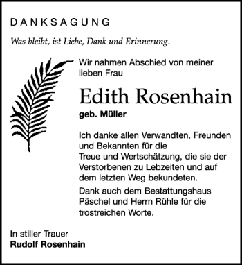 Traueranzeige von Edith Rosenhain von Leipziger Volkszeitung