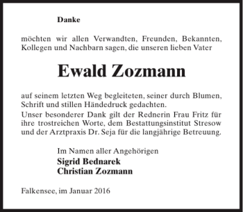 Traueranzeige von Ewald Zozmann von MAZ-Trauer.de