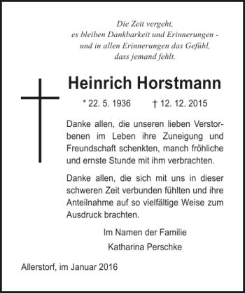 Traueranzeige von Heinrich Horstmann von Ostsee-Zeitung