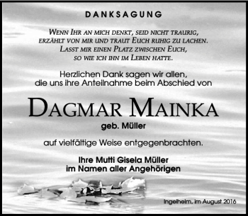 Traueranzeige von Dagmar Mainka von Torgauer Zeitung