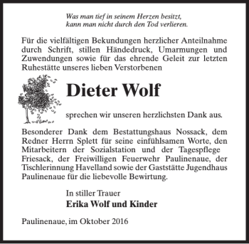 Traueranzeige von Dieter Wolf von MAZ-Trauer.de