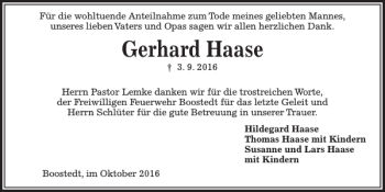 Traueranzeige von Gerhard Haase von Kieler Nachrichten / Segeberger Zeitung
