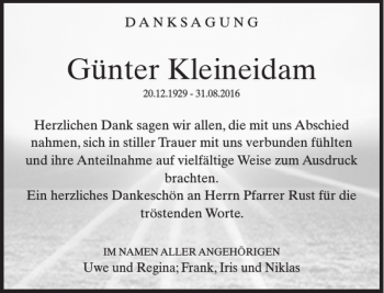 Traueranzeige von Günter Kleineidam von Peiner Allgemeine Zeitung