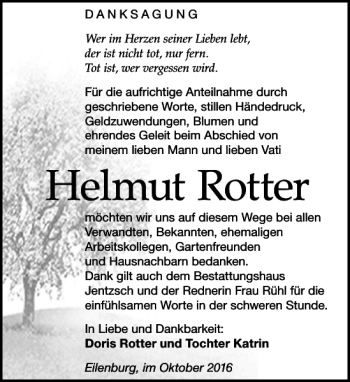 Traueranzeige von Helmut Rotter von Leipziger Volkszeitung