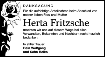 Traueranzeige von Herta Fritzsche von Leipziger Volkszeitung