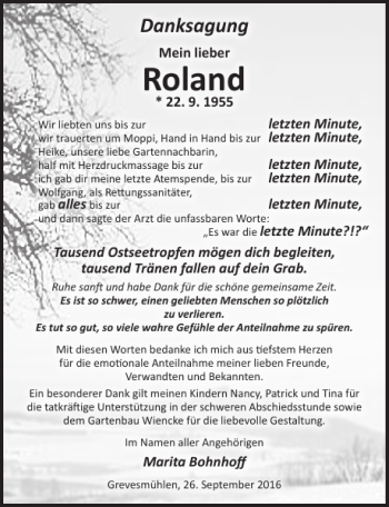 Traueranzeige von Roland  von Ostsee-Zeitung
