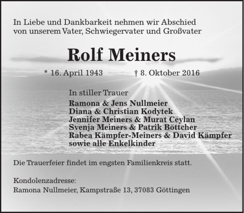  Traueranzeige für Rolf Meiners vom 15.10.2016 aus Göttinger Tageblatt