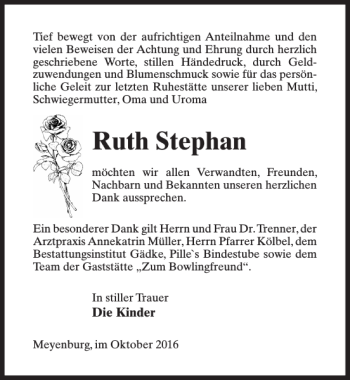 Traueranzeigen Von Ruth Stephan Trauer Anzeigen De