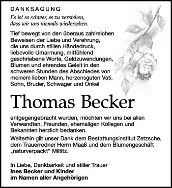 Traueranzeige von Thomas Becker von Leipziger Volkszeitung