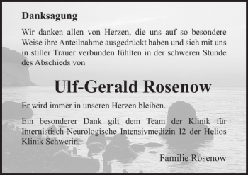 Traueranzeige von Ulf-gerald Rosenow von Ostsee-Zeitung
