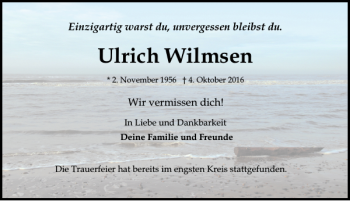 Traueranzeige von Ulrich Wilmsen von Ostsee-Zeitung