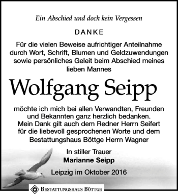 Traueranzeige von Wolfgang Seipp von Leipziger Volkszeitung