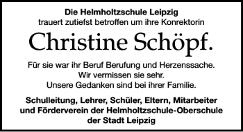 Traueranzeige von Christine Schöpf von Leipziger Volkszeitung