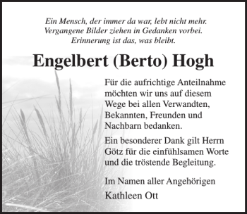 Traueranzeige von Engelbert Berto Hogh von Ostsee-Zeitung