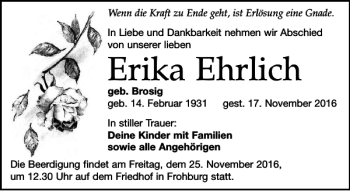 Traueranzeige von Erika Ehrlich von Leipziger Volkszeitung