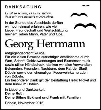 Traueranzeige von Georg Herrmann von Leipziger Volkszeitung