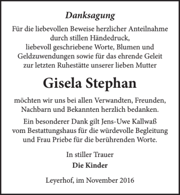 Traueranzeige von Gisela Stephan von Ostsee-Zeitung