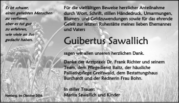 Traueranzeige von Guibertus Sawallich von Ostsee-Zeitung