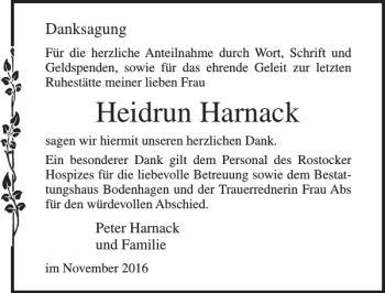 Traueranzeige von Heidrun Harnack von Ostsee-Zeitung