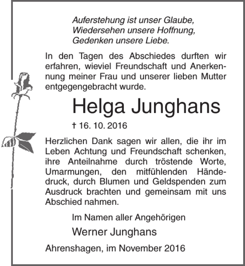 Traueranzeigen von Helga Junghans trauer anzeigen.de