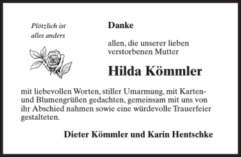 Traueranzeige von Hilda Kömmler von MAZ-Trauer.de